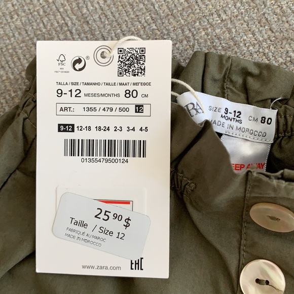 NWT Zara green stretch shorts size 9-12m - Picture 3 of 4